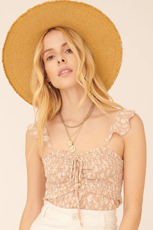 Floral Ruffle-Trim Smocked Cami Bodysuit