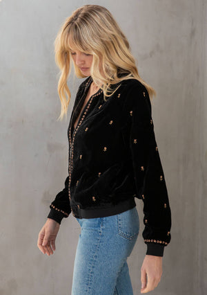 Lovestitch Beaded Velvet Bomber Jacket