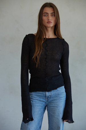Knit Long Sleeve See Through Asymmetrical Top